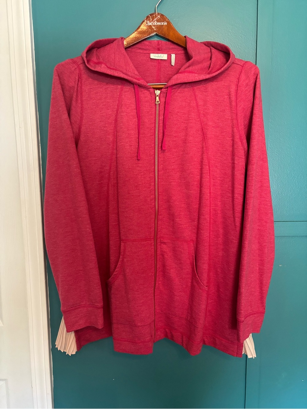 Logo Lounge Pink Zip-Up Hoodie with Sheer Pleated Side Details Size Large